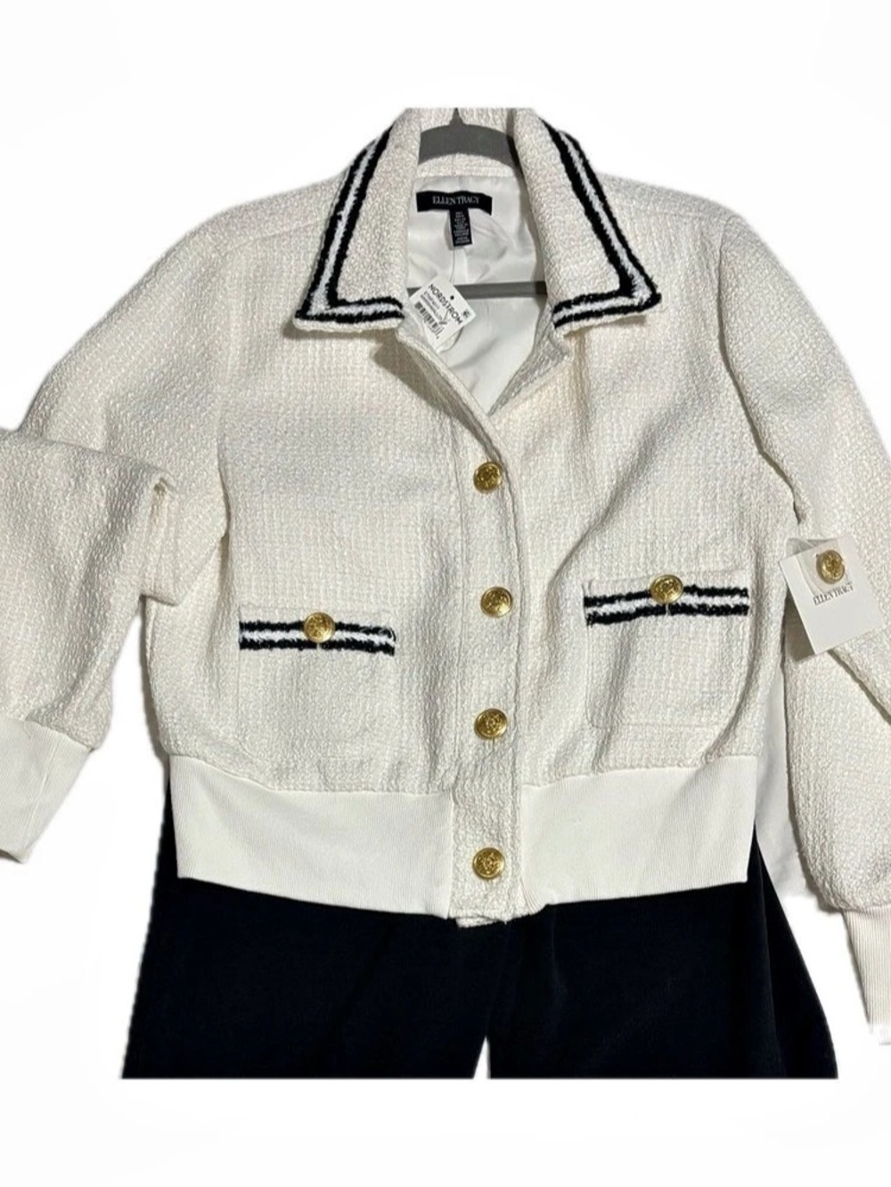 ELLEN TRACY Tweed-Texture Jacket in White Size Large NWT